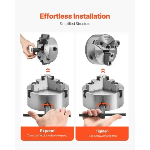 VEVOR 3-Backen-Drehfutter, φ160 mm, selbstzentrierendes Spannfutter mit 38,1-mm-8-Gewinde-Trägerplatte, 3-145 mm Spannbereich mit T-Schlüsselschrauben, HT300-Material, für Holz-Metall-Drehmaschinen – Bild 4