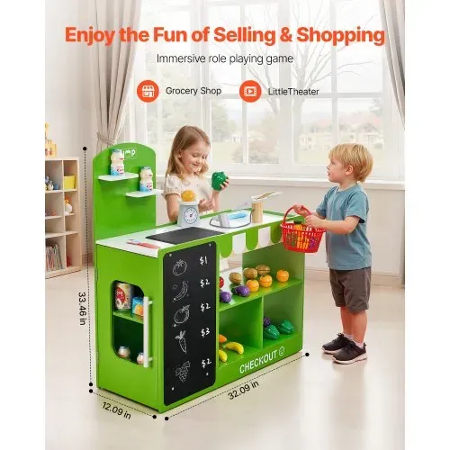 VEVOR Kaufmannsladen-Spielset, Holzspiel 35-teilig, Kinder-Supermarkt-Spielladen mit Einkaufstasche, Förderband, Scanner, Registrierkasse, realistischer Obst und Gemüse, für Kinder ab 3 Jahren VEVOR Kaufmannsladen-Spielset, Holzspiel 35-teilig, Kinder-Supermarkt-Spielladen mit Einkaufstasche, Förderband, Scanner, Registrierkasse, realistischer Obst und Gemüse, für Kinder ab 3 Jahren