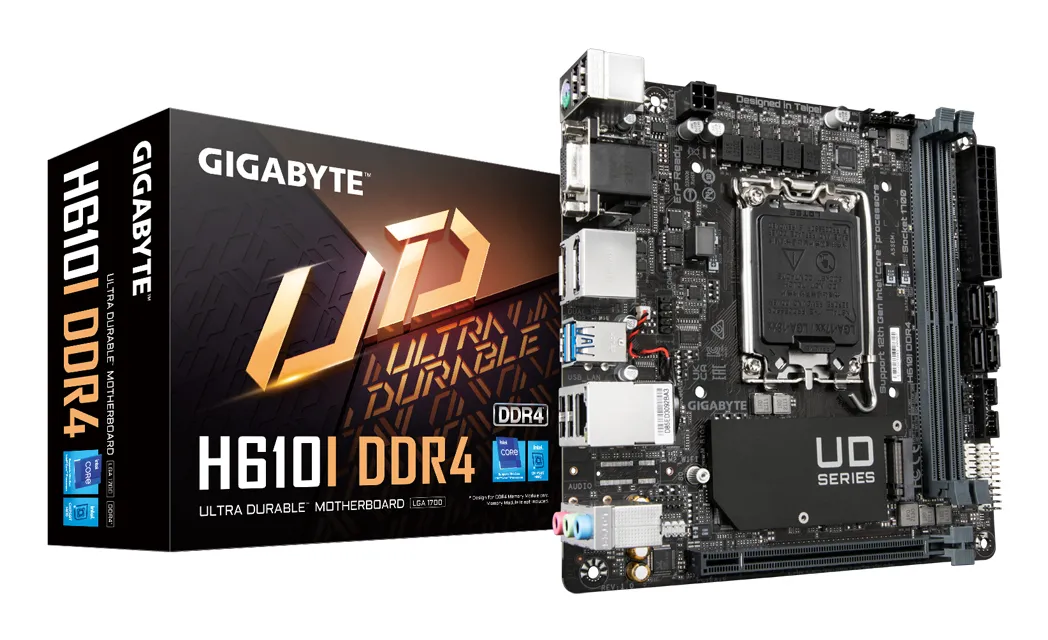 GIGABYTE H610I DDR4 Mainboard – Unterstützt Intel Core Prozessoren 14th CPUs, 4+1+1 Hybrid Digital VRM, up to 3200MHz DDR4, 1xPCIe 3.0 M.2, GbE LAN, USB 3.2 Gen 1 GIGABYTE H610I DDR4 Mainboard – Unterstützt Intel Core Prozessoren 14th CPUs, 4+1+1 Hybrid Digital VRM, up to 3200MHz DDR4, 1xPCIe 3.0 M.2, GbE LAN, USB 3.2 Gen 1