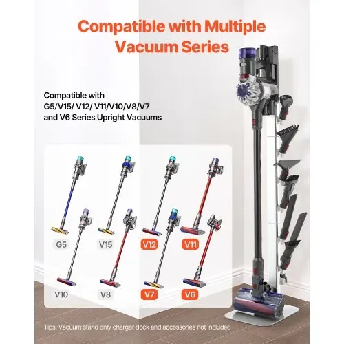 VEVOR Staubsaugerständer 126 cm, kompatibel mit Dyson G5 V15 V12 V11 V10 V8 V7 V6 Serie Standstaubsaugern & Zubehör, Bodenständer, Halterung mit 6 Haken & rutschfesten Fußpolstern, Silber VEVOR Staubsaugerständer 126 cm, kompatibel mit Dyson G5 V15 V12 V11 V10 V8 V7 V6 Serie Standstaubsaugern & Zubehör, Bodenständer, Halterung mit 6 Haken & rutschfesten Fußpolstern, Silber