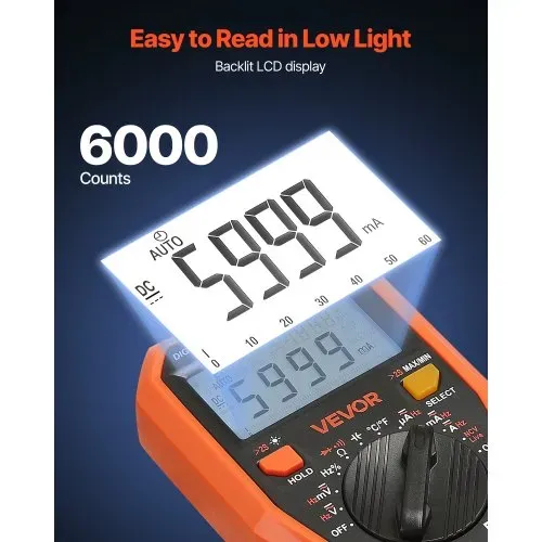 VEVOR Digitalmultimeter, 6000-Count TRMS DC/AC Voltmeter Stromtester, NCV-Multimeter für Strom, Spannung, Widerstand, Tastverhältnis, Temperatur, Dioden, Kontinuitätstest mit stromführendem Draht – Bild 2