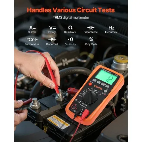 VEVOR Digitalmultimeter, 4000-Count TRMS DC/AC Voltmeter Stromtester, Auto-Ranging-Multimeter für Strom, Spannung, Widerstand, Kapazität, Temperatur, Dioden, Durchgang, Tastverhältnis VEVOR Digitalmultimeter, 4000-Count TRMS DC/AC Voltmeter Stromtester, Auto-Ranging-Multimeter für Strom, Spannung, Widerstand, Kapazität, Temperatur, Dioden, Durchgang, Tastverhältnis