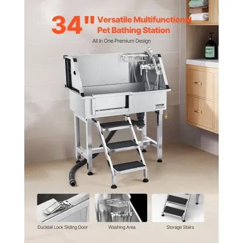 VEVOR Hundewaschstation aus Edelstahl, 870x488x1025 mm Tierpflegewanne mit Ablagetreppe, Wasserhahn, Duschkopf & Seifenhalter, Hundebadewanne, für mittelgroße & kleine Haustiere (linke Tür) VEVOR Hundewaschstation aus Edelstahl, 870x488x1025 mm Tierpflegewanne mit Ablagetreppe, Wasserhahn, Duschkopf & Seifenhalter, Hundebadewanne, für mittelgroße & kleine Haustiere (linke Tür)