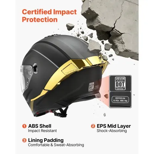 VEVOR Integralhelm mit Sonnenblende Größe XL, Motorradhelm mit Doppelvisier ECE 22.06 Zertifiziert Vollvisierhelm für Damen & Herren Vollvisierhelm mit Bluetooth-Lautsprecherfach, Mopedhelm Full Face – Bild 2