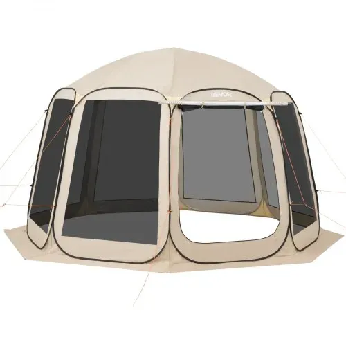 VEVOR Campingzelt, 365,76x335,28x230 cm, Pop-up-Zelt mit ausziehbarer Markise, Partyzelt für 10–12 Personen, inkl. Tragetasche & Netz-Seitenwände, für Terrasse & Outdoor-Aktivitäten, Beige – Bild 9