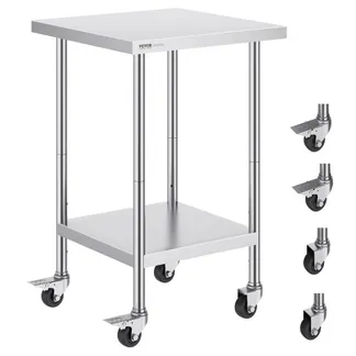 VEVOR Arbeitstisch aus Edelstahl, 61 x 61 x 96,5 cm, Zubereitungstisch Gastro mit 4 Rädern, 3 einstellbaren Höhenstufen, Arbeitstisch zur Lebensmittelzubereitung für gewerbliche Küchen und Restaurant VEVOR Arbeitstisch aus Edelstahl, 61 x 61 x 96,5 cm, Zubereitungstisch Gastro mit 4 Rädern, 3 einstellbaren Höhenstufen, Arbeitstisch zur Lebensmittelzubereitung für gewerbliche Küchen und Restaurant