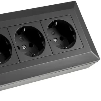 3-fach Steckdosenblock, schwarz 250V~/ 16A, Aufbaumontage 3-fach Steckdosenblock, schwarz 250V~/ 16A, Aufbaumontage