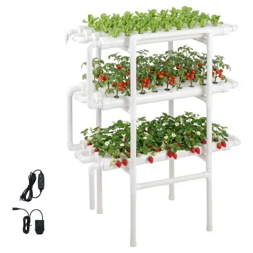 VEVOR Hydroponisches Pflanzensystem, 3-Ebenen, 108 Steckplätze, UPVC-Rohr-Anbausystem mit Zeitschaltuhr, Hydroponik Turm, Anzucht Set, Hydroponic Grow Kit für Gemüse, Obst & Kräuter, Weiß – Bild 8