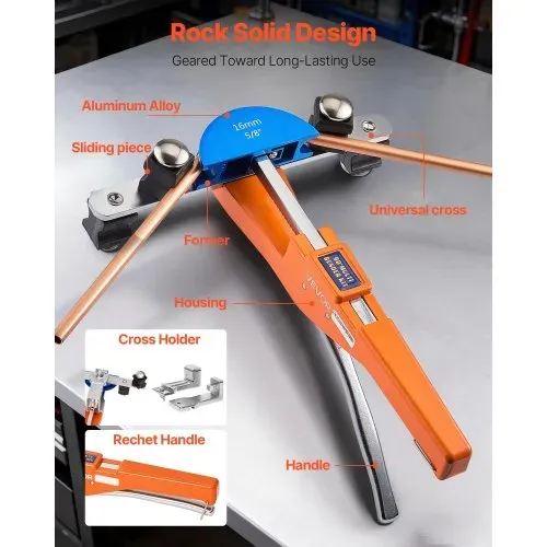 VEVOR Rohrbiegegerät, 6-22 mm, Rohrbieger 90°, Vorwärts-/Rückwärts-Handbiegewerkzeug, Biegemaschine mit 7 farbigen Aluminiumlegierungs-Backen, für Kupferrohre in der Klima- & Kältetechnik – Bild 4