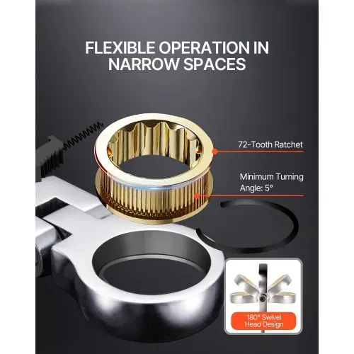 VEVOR Flexhead-Ratschenschlüsselsat 8-teiliger Ringmaulschlüsselsatz mit Rolltasche, Cr-V-Stahl flexibler Ratschenschlüsselsatz metrisch 8 mm bis 17 mm, ideal für Haushalts- und Autoreparaturen – Bild 2