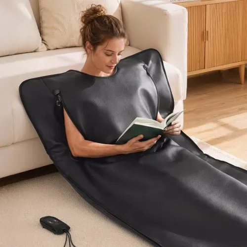 VEVOR Infrarot-Saunadecke mit Armlöchern Infrarotdecke 180x90cm Schwarz, Tragbare Wärmedecke für Schwitzen Entspannung Detox, Temperaturregelung, Timer, Handtuchfutter, PU-Leder, mit Tragetasche – Bild 7