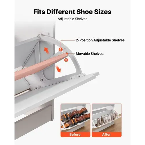 VEVOR Schuhschrank mit 3 Klappen, platzsparender Schuhkipper, freistehender Schuhregal-Organizer für den Eingang Flur Wohnzimmer Veranda, modernes Schuhregal 800 x 220 x 1165 mm Weiß – Bild 4