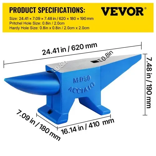 VEVOR Schmiede Amboss 48,1 kg Schiemdewerkzeuge geschmiedeter Stahl mit rundem und quadratischem Loch, Amboss für Schmiede und Juweliere, langlebiges & robustes Metallbearbeitungswerkzeug, – Bild 6