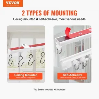 VEVOR Decken-Vorhangschienen-Set 3 m selbstklebend Deckenschienensystem ohne Bohren für Vorhänge, Raumteiler-Vorhangschiene zur Deckenmontage für Wohnzimmer mit Haken& Hardware & 8 Schienen, weiß VEVOR Decken-Vorhangschienen-Set 3 m selbstklebend Deckenschienensystem ohne Bohren für Vorhänge, Raumteiler-Vorhangschiene zur Deckenmontage für Wohnzimmer mit Haken& Hardware & 8 Schienen, weiß