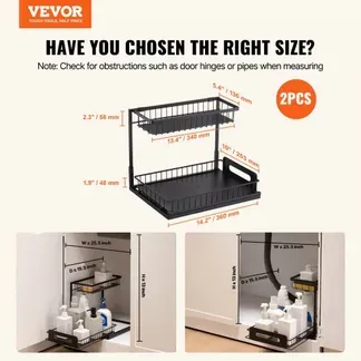 VEVOR Ausziehbarer Spülschrank-Organizer mit 2 Ebenen unter Waschbecken Regal (27x36x28 cm) Gewürzregal Küchenregal ausziehbares Lagerregal Organizer 648x394x330 mm (Installationsgröße) VEVOR Ausziehbarer Spülschrank-Organizer mit 2 Ebenen unter Waschbecken Regal (27x36x28 cm) Gewürzregal Küchenregal ausziehbares Lagerregal Organizer 648x394x330 mm (Installationsgröße)