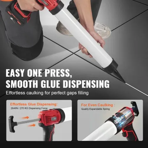 VEVOR Akku-Kartuschenpistole Kartuschenpresse Silikonpistole (20 V, für 600 ml-Kartuschen, bis zu 270 kg, 4-Gang einstellbare Drehzahl, Inkl. Akku und Ladegerät) Kompatibel mit Acrylsäure, Klebstoffe – Bild 4