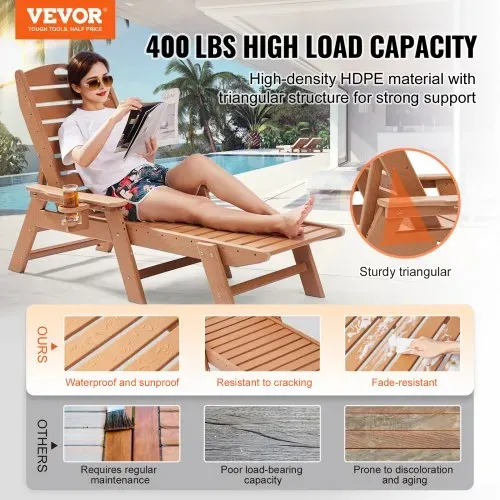 VEVOR Sonnenliege, 181kg Tragkraft, HDPE Gartenliege, Strandliege mit 6-fach verstellbarer Rückenlehne, Armlehne, Getränkehalter, Balkonliege, Terrassenliege für Pool, Terrasse, Patio, Rasen, Braun VEVOR Sonnenliege, 181kg Tragkraft, HDPE Gartenliege, Strandliege mit 6-fach verstellbarer Rückenlehne, Armlehne, Getränkehalter, Balkonliege, Terrassenliege für Pool, Terrasse, Patio, Rasen, Braun