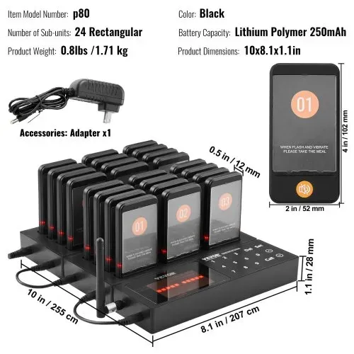 VEVOR Restaurant-Pager-System, Kabelloses Warteschlangensignal mit 400 m Reichweite, Piepser zur Rufannahme von Gästen mit Vibration und Blinken, 24 Pager für Imbisswagen, Kirche – Bild 6