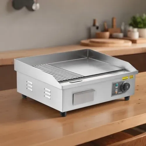 VEVOR Gewerbliche Elektrische Grillplatte 3200 W, Tischgrillplatte 535x300 mm Grillfläche, Elektrogrill, halb Gerillt, halb Glatt, mit 2 Spateln & 2 Bürsten & Fußpolstern, für Steaks Pfannkuchen – Bild 7