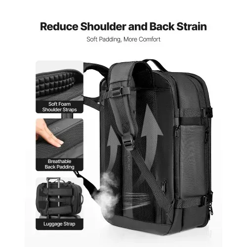 VEVOR Vakuum-Reiserucksack, 65 L, erweiterbarer Vakuum-Kompressions-Reiserucksack mit Pumpe, mit TSA-zugelassenem Schloss, USB-Ladeanschluss, wasserabweisendes Handgepäck, für Business, Grau – Bild 5