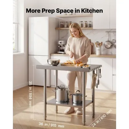 VEVOR Edelstahltisch Gastro 915 x 610 x 894 mm, Verstellbarer Edelstahltisch mit Aufkantung,Arbeitstisch mit Grundboden für Restaurant Schwerlast Obere Ablage (227 kg) Untere Ablage (191 kg) VEVOR Edelstahltisch Gastro 915 x 610 x 894 mm, Verstellbarer Edelstahltisch mit Aufkantung,Arbeitstisch mit Grundboden für Restaurant Schwerlast Obere Ablage (227 kg) Untere Ablage (191 kg)