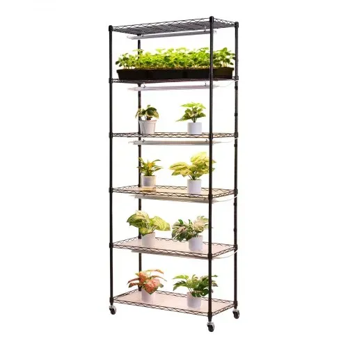 VEVOR Pflanzenregal mit Wachstumslicht, 6-stufiger Pflanzenständer mit Rädern und 4/9/14-Stunden-Timer, 150 W 3-Farben-Vollspektrum-Lichter, Blumenregal für die Samenanzucht, 75x35x180 cm – Bild 8