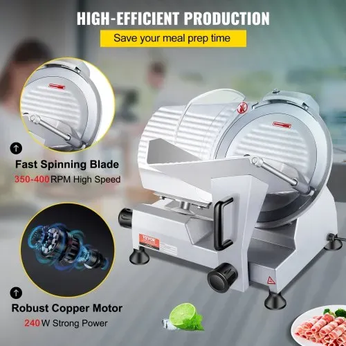 VEVOR Kommerzieller Fleisch Allesschneider 240 W, Elektrische Aufschnittmaschine Lebensmittelschneider mit 25,4 cm-Kohlenstoffstahlklinge, 0–12 mm Einstellbare Dicke für Fleisch, Käse, Gemüse usw. – Bild 4
