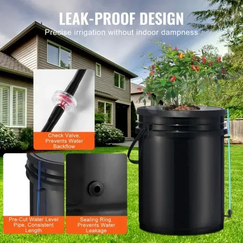VEVOR DWC Hydroponics Grow System, Hydroponisches Anbausystem, Deep Water Culture 5-Gallonen 8 Eimer, DWC-System mit Luftpumpe, Luftsteinen und Wasserstandsanzeige für Blattgemüse – Bild 3