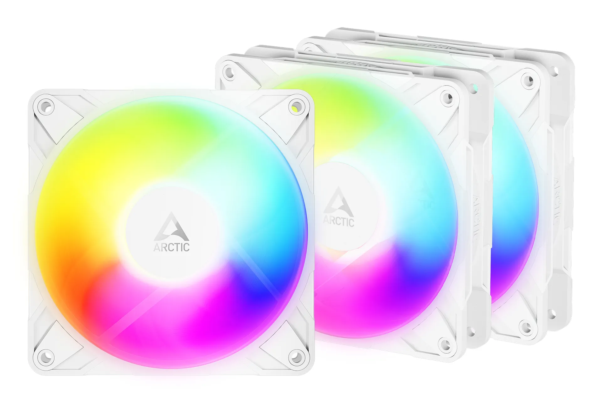 ARCTIC Freezer P12 Pro Reverse A-RGB (White) – 3 Pack – 120 mm A-RGB PWM-Lüfter mit Kabelsplitter ARCTIC Freezer P12 Pro Reverse A-RGB (White) – 3 Pack – 120 mm A-RGB PWM-Lüfter mit Kabelsplitter