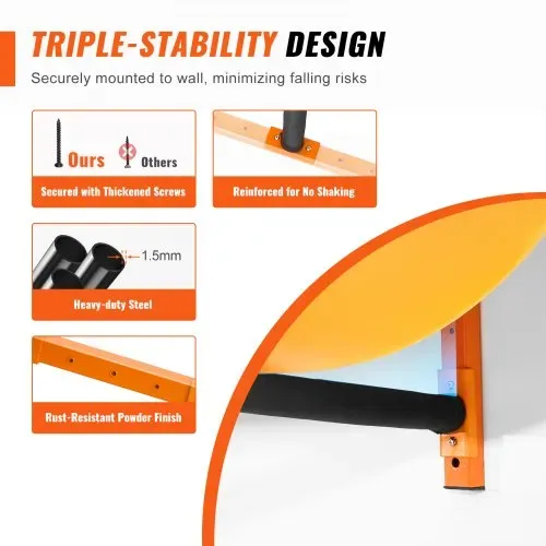 VEVOR Kayak Wandalterung Kajak Aufhänger 1168 x 850 x 45 mm, Kajakständer 4 Kajaks 797,5 ± 10 mm Stützarmlänge, 181,6 kg Tragfähigkeit Kajak Aufbewahrungsregal Robuste Kajak-Aufbewahrungshaken – Bild 3