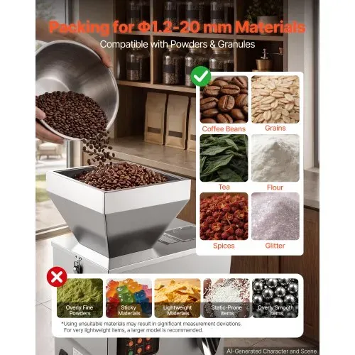 VEVOR Pulverabfüllmaschine Partikelspender Pulverfüller Automatisch 1-99,9g, Intelligentes Wiegen & Abfüllen, Edelstahlkonstruktion, Hohe Genauigkeit, Ideal für Nüsse Samen Kaffeebohnen Getreide Mehl – Bild 3