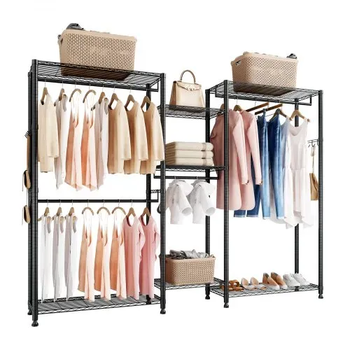 VEVOR Kleiderständer Garderobenständer (verstellbar) mit 4 Kleiderstangen & 385,5 kg Tragkraft & 7 Regalen & 8 Haken, offener Kleiderschrank für Schlafzimmer Bekleidungsgeschäft Garderobe Flur VEVOR Kleiderständer Garderobenständer (verstellbar) mit 4 Kleiderstangen & 385,5 kg Tragkraft & 7 Regalen & 8 Haken, offener Kleiderschrank für Schlafzimmer Bekleidungsgeschäft Garderobe Flur