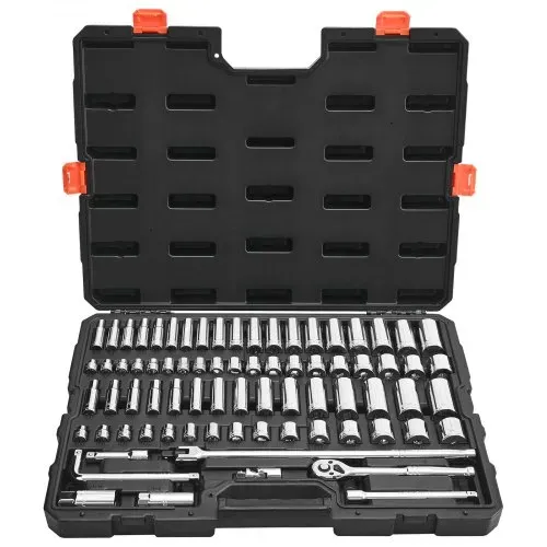 VEVOR Steckschlüsselsatz 76-tlg. 9,5-mm-Antrieb Ratschensatz, SAE und metrisch, tief und flach, Werkzeugsatz mit Zubehör und Aufbewahrungskoffer, CR-V-Legierungsstahl, für Autoreparatur – Bild 10