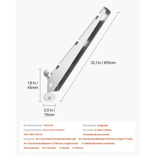 VEVOR Übersteigschutz Zaunerhöhung, 10er-Pack, Stacheldrahtabweiser 310x100x55 mm flach oder oberflächenmontiert, Stacheldrahthalter aus Stahl, ideal für Gärten, Bauernhöfe & Hinterhofzäune – Bild 6