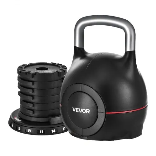 VEVOR Kugelhantel verstellbare Kettlebell mit 7 Gewichtsstufen (2/5/8/11/14/17/20 kg), Schwunghantel aus ABS + Aluminium-Druckguss, für Griffkrafttraining Ganzkörpertraining Cross-Training Schwarz VEVOR Kugelhantel verstellbare Kettlebell mit 7 Gewichtsstufen (2/5/8/11/14/17/20 kg), Schwunghantel aus ABS + Aluminium-Druckguss, für Griffkrafttraining Ganzkörpertraining Cross-Training Schwarz