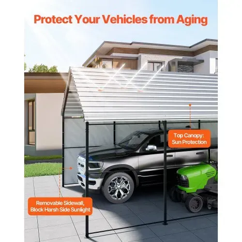 VEVOR Zeltgarage, 4 x 8 x 3,15 m, Garagenzelt, Carport mit Stahlrahmen & Dach, Autozelt-Garagenschatten mit abnehmbaren Seitenwänden, Mehrzweck-Autounterstand für Pickup, Boot, Auto & Traktoren – Bild 2
