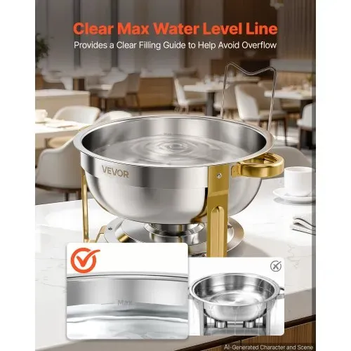 VEVOR Chafing Dish Rund 2er-Set je 5,68 L aus Edelstahl Warmhaltebehälter Ideal für Hochzeiten, Partys & Familienfeiern, zum Warmhalten oder Kühlen von Speisen, 2 Speisebehälter, Zange & Glasschale – Bild 5