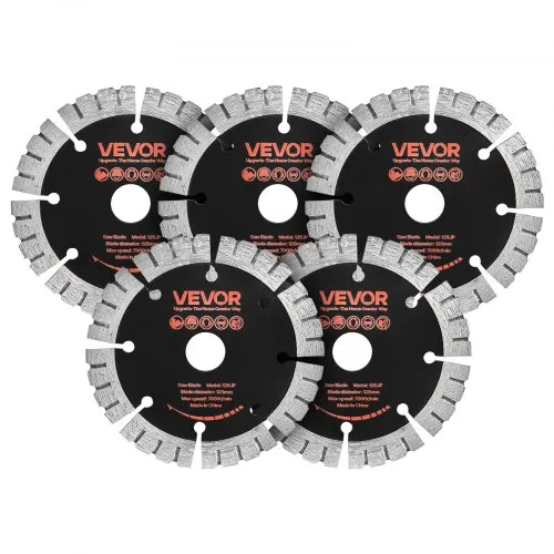 VEVOR 5 Stk. Diamanttrennscheiben 125mm, Diamant-Sägeblätter mit 20mm Bohrung & 14,5mm Segmenthöhe, Max. 7500 U/min Diamantscheiben für Trocken/Nass Schneiden, Trennscheibe für Beton Mauerwerk Stein VEVOR 5 Stk. Diamanttrennscheiben 125mm, Diamant-Sägeblätter mit 20mm Bohrung & 14,5mm Segmenthöhe, Max. 7500 U/min Diamantscheiben für Trocken/Nass Schneiden, Trennscheibe für Beton Mauerwerk Stein