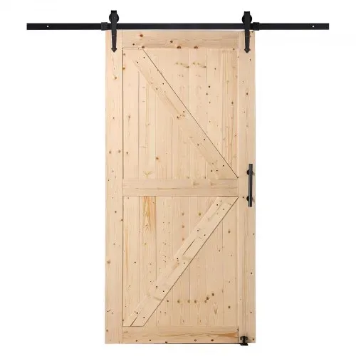 VEVOR Scheunentor und Hardware-Set Schiebetürsystem, 1067 x 2134 mm Holz-Glas-Schiebetor, leise, Scheunentor-Set mit 8-in-1-Bodenführung und Türgriff, Fichtenholzplatte, für Wohnzimmer usw. – Bild 10