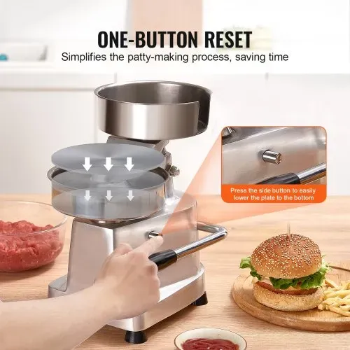 VEVOR Kommerzieller Burger-Patty-Maker, 150 mm/6 Zoll Hamburger-Rindfleisch-Patty-Maker, robuste, lebensmittelechte Edelstahlschüssel-Burgerpresse, Küchen-Fleischformmaschine mit 1000 Stück Patty-Papi – Bild 4