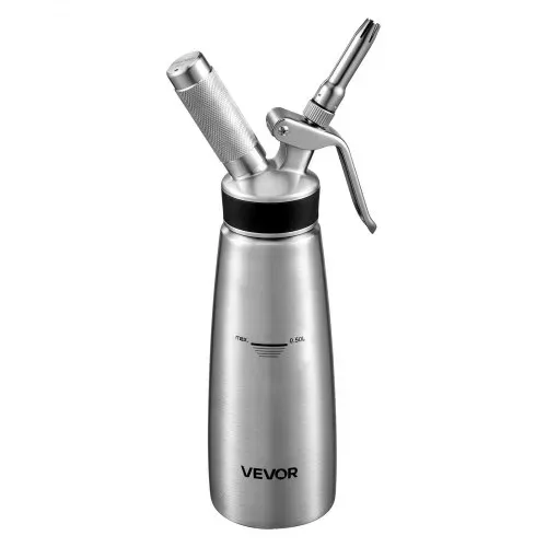 VEVOR Sahnespender-Set 0,5 L Edelstahl Sahnebereiter mit 3 Dekorierdüsen, für Hobbybäcker Cafés, nur für N₂O-Kapseln (Separat Erhältlich), Schlagsahne in 60 Sek., 3 Düsen und Reinigungsbürste inkl. – Bild 9