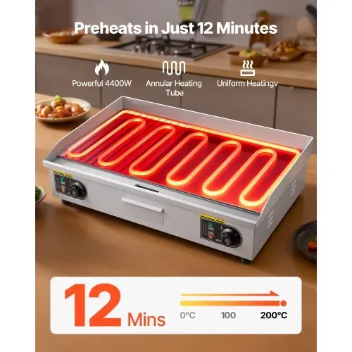 VEVOR Gewerbliche Elektrische Grillplatte 4400 W, Tischgrillplatte 725x400 mm Grillfläche, 50–300 °C, Elektrogrill, halb Gerillt, halb Glatt, mit 2 Spateln und 2 Bürsten, für Steaks BBQ, Ohne Stecker – Bild 2