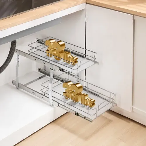 VEVOR Ausziehbarer Spülschrank-Organizer mit 2 Ebenen unter Waschbecken (249x539x81 mm) Gewürzregal Küchenregal Lagerregal Organizer für Küche Badezimmer 334x563x485 mm (Installationsgröße) – Bild 6