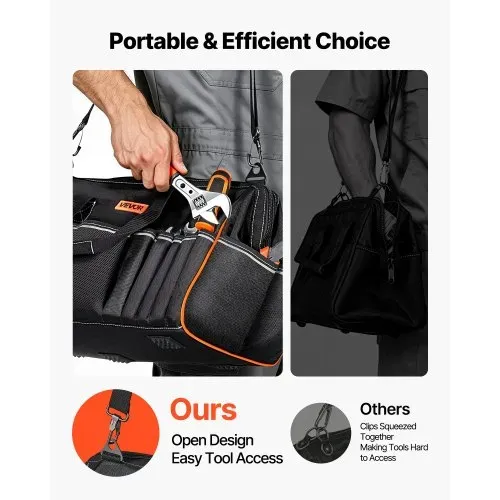 VEVOR Werkzeugtasche 51x25x28cm, Aufbewahrungstasche mit 14 Innen- & 19 Außenfächern, Wasserfester Werkzeug-Organizer aus Polyester mit Schultergurt & Reißverschluss, Werkzeugbeutel für Handwerker – Bild 6