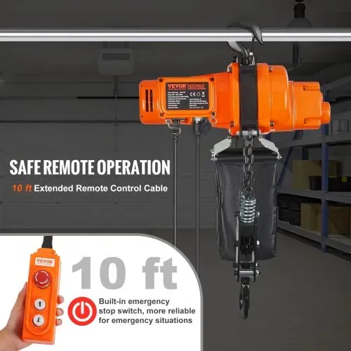 VEVOR Elektrischer Kettenzug, 998 kg Tragkraft, 3 m Hubhöhe, Seilhebezug, einphasige elektrische Seilwinde mit G80-Kette, 3 m Kabelfernbedienung, Ideal für Garagen, Geschäfte, Hotels – Bild 3