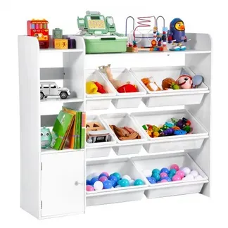 VEVOR Spielzeugaufbewahrung Bücherregal Spielzeugregal, 4-stöckige multifunktionale Ablage mit 8 flexiblen Kunststoffbehältern, Schrank für Schlafzimmer Klassenzimmer Kinderzimmer weiß VEVOR Spielzeugaufbewahrung Bücherregal Spielzeugregal, 4-stöckige multifunktionale Ablage mit 8 flexiblen Kunststoffbehältern, Schrank für Schlafzimmer Klassenzimmer Kinderzimmer weiß