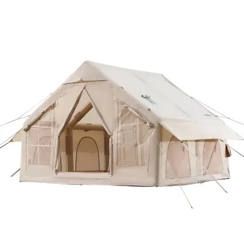 VEVOR Aufblasbare Zelte für Camping 3x3x2,3 m, 4–6 Personen, 300D Oxford 4-Jahreszeiten-Glamping-Zelt mit Handpumpe, Ofenanschluss, 2 Türen & 4 Netzfenstern, inkl. Aufbewahrungstasche für Transport – Bild 9