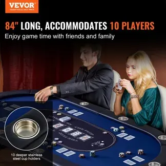 VEVOR Casino Pokertisch Klappbare Tischbeine 2140 x 1070 x 760 mm (L x B x H), Faltbarer Pokertisch, Schwarz & Blau Pokerauflage Klapptisch für 10 Spieler, Pokertisch mit Staubschutzhülle Tragbar VEVOR Casino Pokertisch Klappbare Tischbeine 2140 x 1070 x 760 mm (L x B x H), Faltbarer Pokertisch, Schwarz & Blau Pokerauflage Klapptisch für 10 Spieler, Pokertisch mit Staubschutzhülle Tragbar