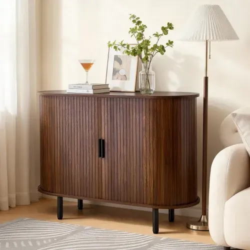VEVOR Sideboard Küchenschrank mit 2 Schiebetüren, Buffetschrank im mittelalterlichen Stil für Wohnzimmer Eingangsbereich, Aufbewahrungsschrank 100 x 40 x 75 cm Walnuss Küchenbuffet Buffetschrank – Bild 7