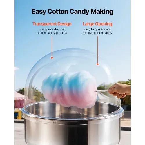 VEVOR Abdeckung für Zuckerwattemaschinen, Transparente Acrylkuppel-Schutzabdeckung, Kompatibel mit 52-cm-Zuckerwattemaschinenbehälter für Partys und Geschäfte, mit Bodenrille – Bild 4